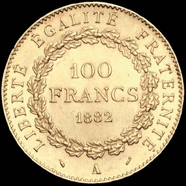 Pice de 100 Francs franais type Gnie de la Troisime Rpublique en or revers
