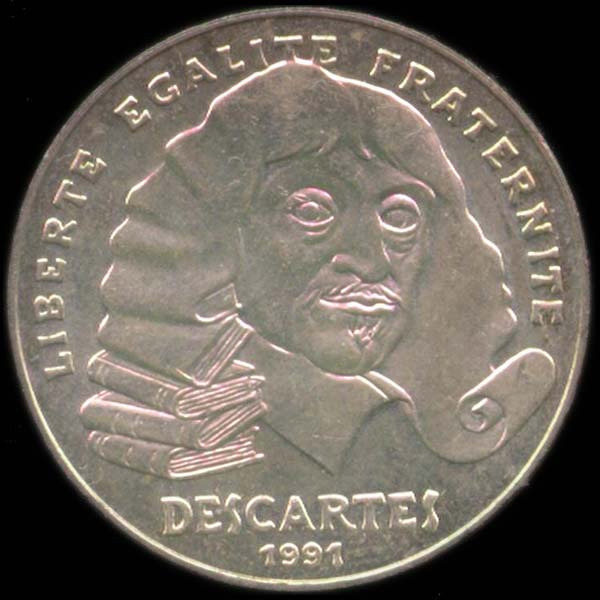Pice 100 Francs franais 1991 argent Descartes avers