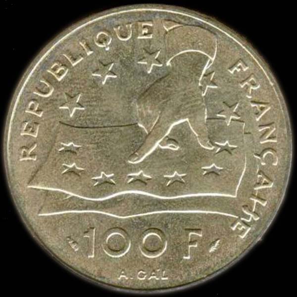 Pice 100 Francs franais 1991 argent Descartes revers