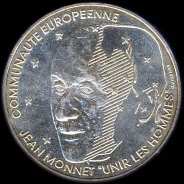 Pice 100 Francs franais 1992 argent Jean Monnet avers