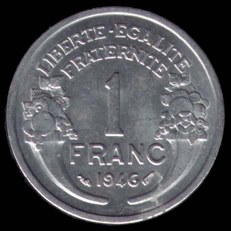 Pice de 1 Franc franais en Aluminium type Morlon Lgre revers