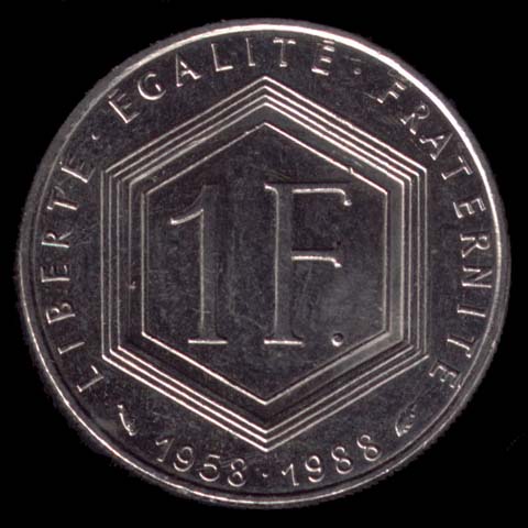Pice de 1 Franc franais du 1988 en nickel type Charles de Gaulle revers