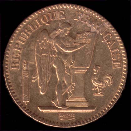 Pice de 20 Francs franais type Gnie de la Deuxime Rpublique en or avers