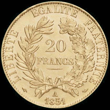 Pice de 20 Francs franais type Crs en or revers