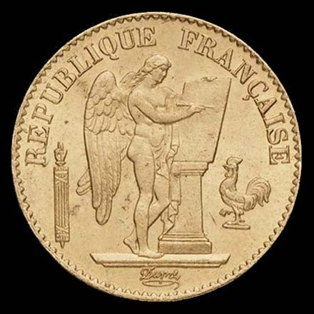 Pice de 20 Francs franais type Gnie de la Troisime Rpublique en or avers
