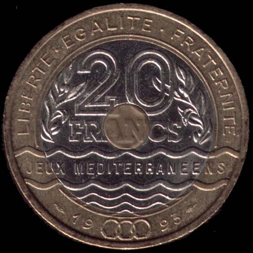 Pice de 20 Francs franais type Jeux Mditerranens revers