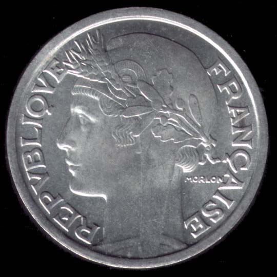 Pice de 2 Francs franais en Aluminium type Morlon Lgre avers