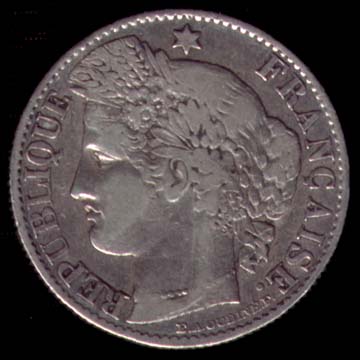 Pice de 50 Centimes de Franc franais type Crs en argent avers
