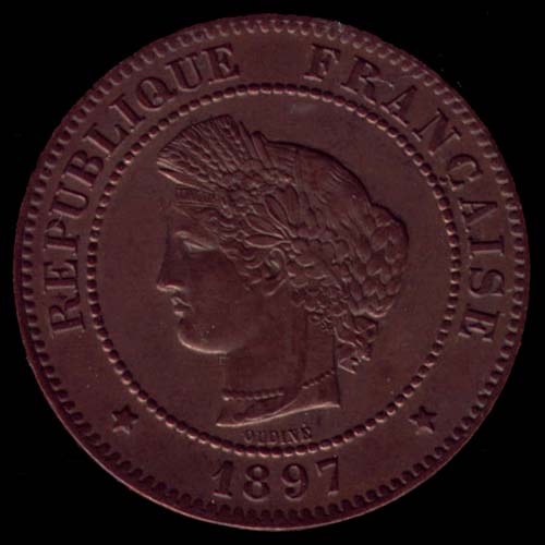 Pice de 5 Centimes de Franc franais type Crs en bronze avers