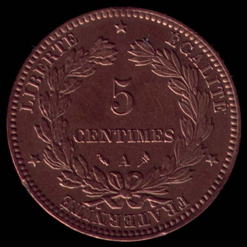 Pice de 5 Centimes de Franc franais type Crs en bronze revers