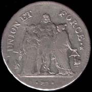 5 francs Hercule Union et Force avers