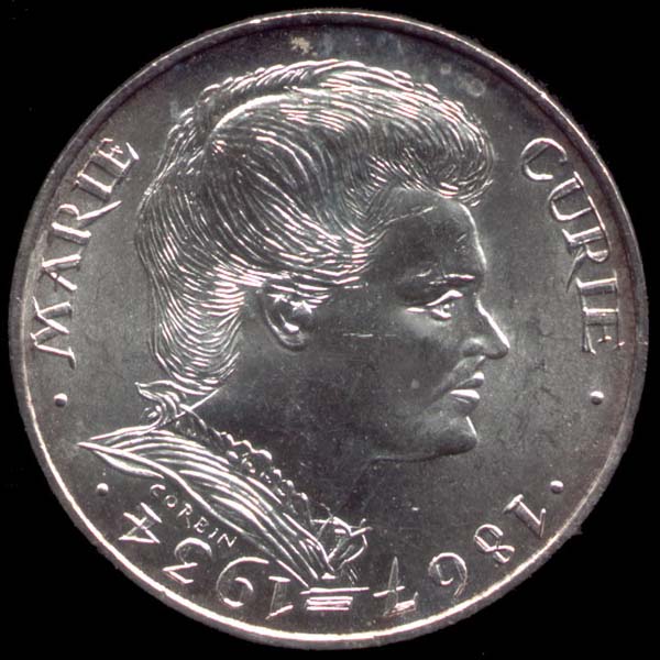 Pièce 100 Francs français 1984 argent Marie Curie avers