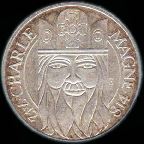 Pice 100 Francs franais 1990 argent Charlemagne avers