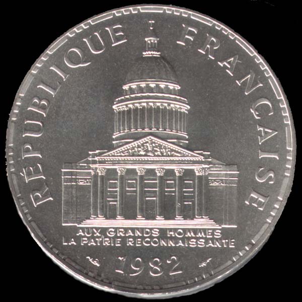 Pièce de 100 Francs français en argent type Panthéon avers
