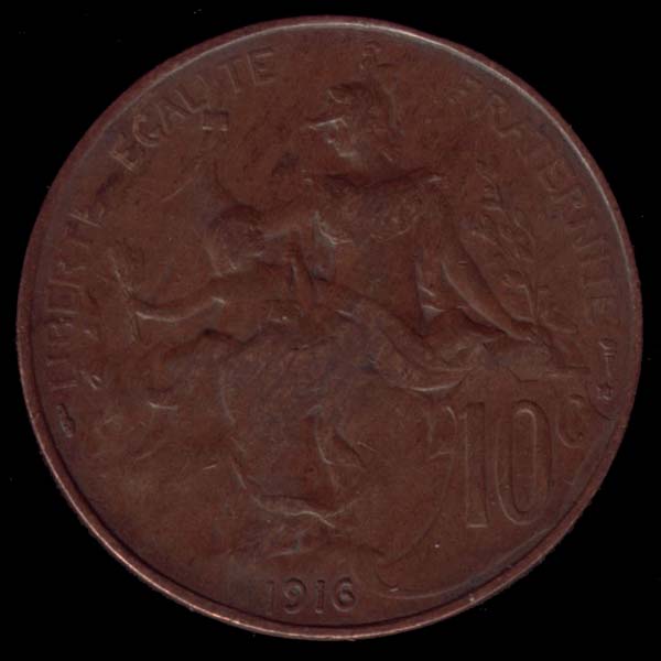 Pièce de 10 Centimes de Franc français type Dupuis en bronze revers