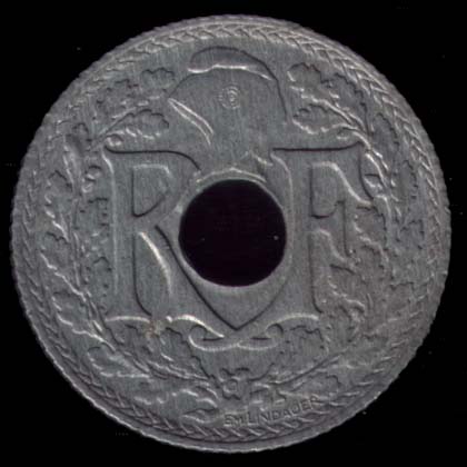 Pice de 10 Centimes franais type Lindauer en zinc grand module avers