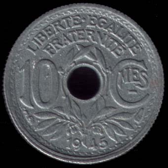 Pice de 10 Centimes franais type Lindauer en zinc petit module revers
