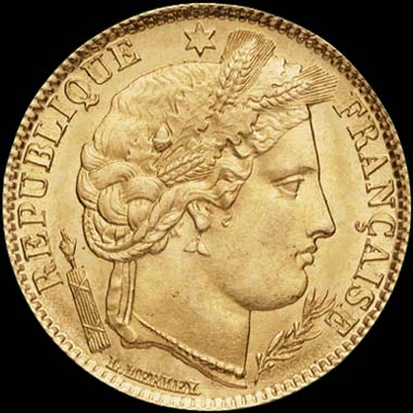 Pièce de 10 Francs français type Cérès en or avers