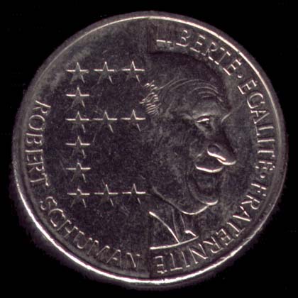 Pièce de 10 Francs français type Robert Schuman revers
