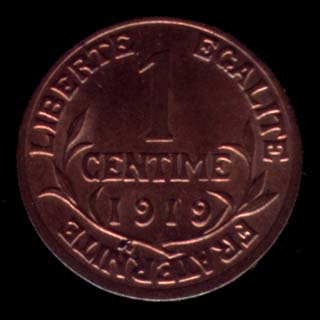 Pièce de 1 Centime de Franc français type Dupuis en bronze revers