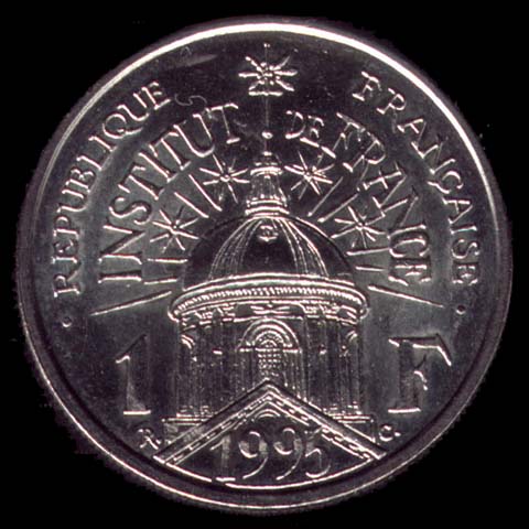Pièce de 1 Franc français du 1995 en nickel type Institut de France avers