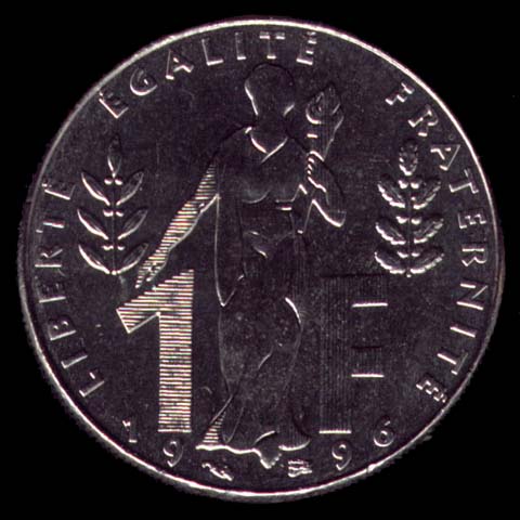 Pièce de 1 Franc français du 1996 en nickel type Jacques Rueff revers
