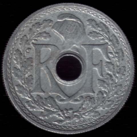 Pice de 20 Centimes franais type Lindauer en zinc avers