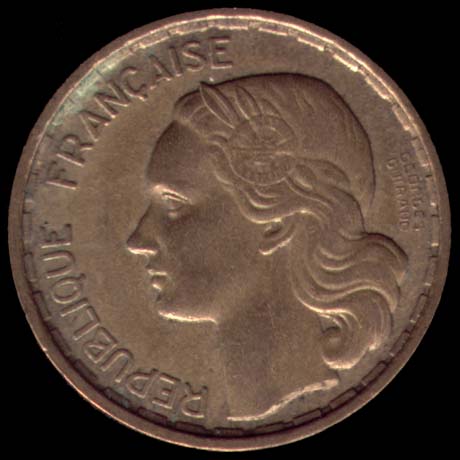 Pièce de 20 Francs français type Georges Guiraud en Bronze-Aluminium avers