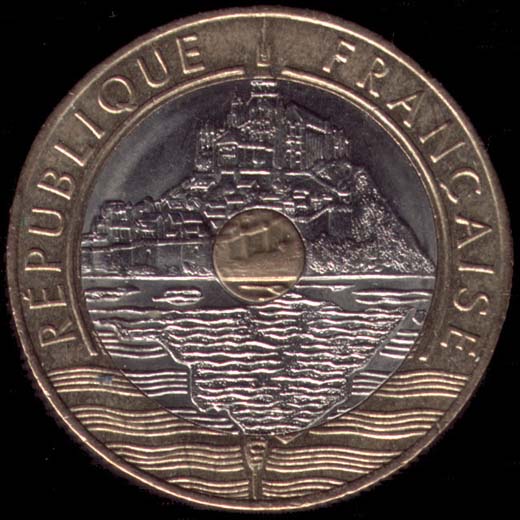 Pièce de 20 Francs français type Mont Saint-Michel avers