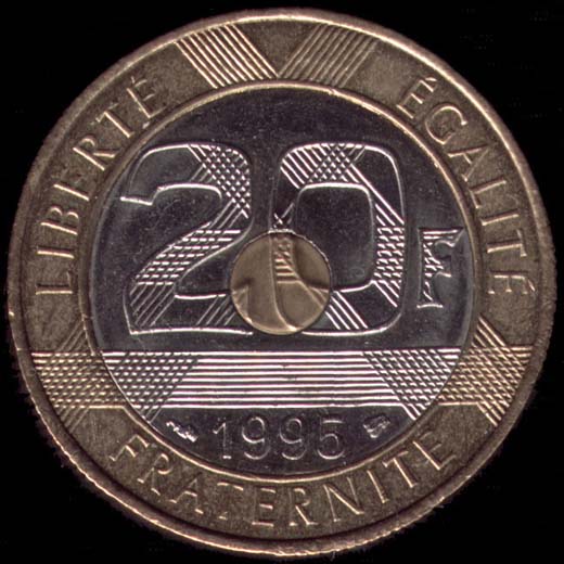 Pièce de 20 Francs français type Mont Saint-Michel revers