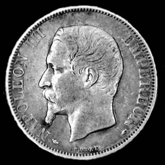 Pièce de 2 Francs français en argent type Napoléon III tête nue avers