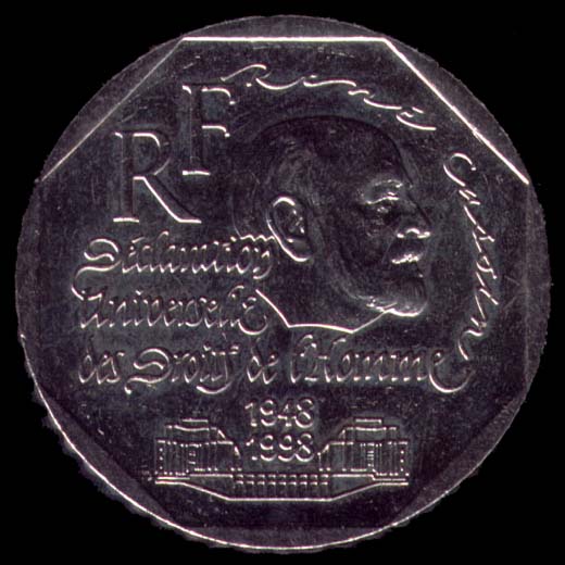 Pièce de 2 Francs français type René Cassin avers