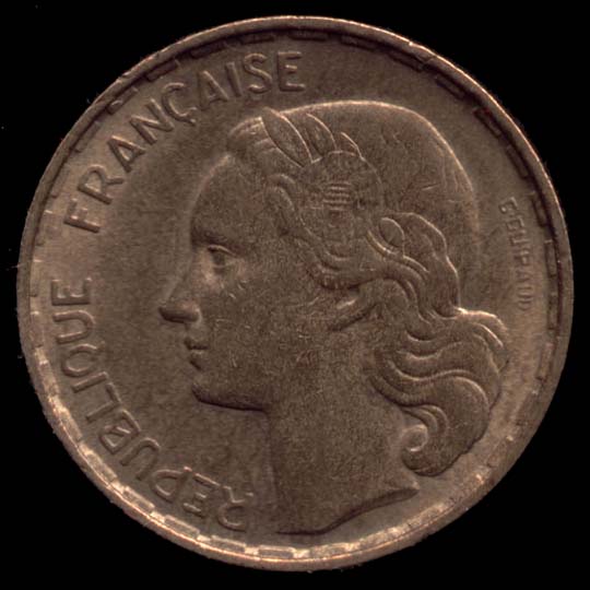Pièce de 50 Francs français type Guiraud en Bronze-Aluminium avers