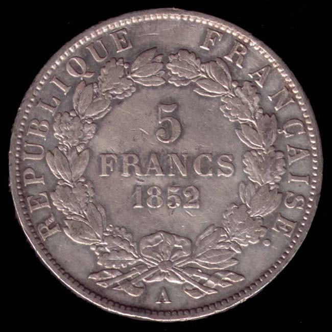 Pièce de 5 Francs français en argent type Louis-Napoléon revers
