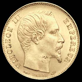 Pièce de 5 Francs français en or type Napoléon III tête nue petit module avers