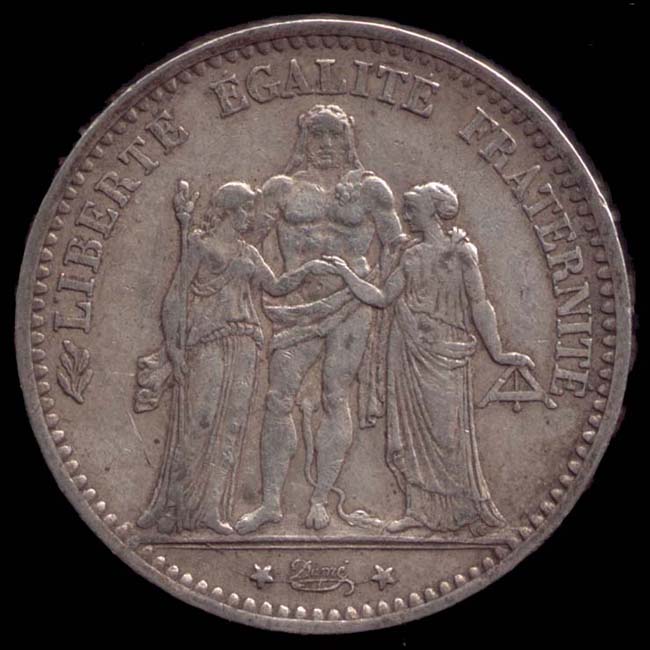 Pice de 5 Francs franais type Hercule en argent avers