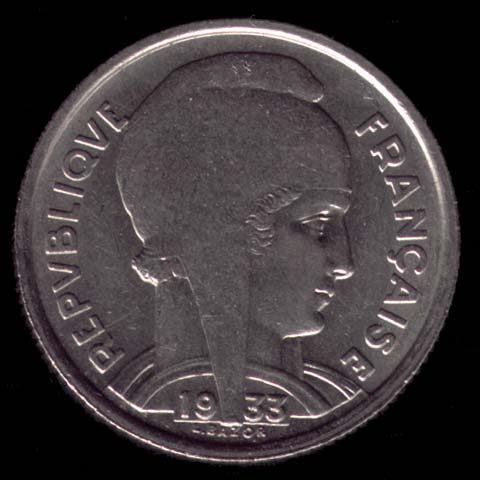 Pièce de 5 Francs français type Bazor de la Troisième République en Nickel avers