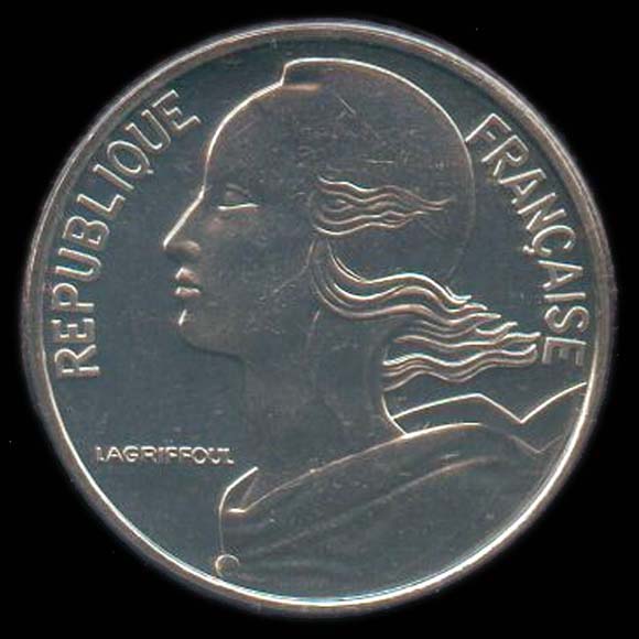 Pièce de 5 Francs français type Marianne Lagriffoul du nouveau franc avers